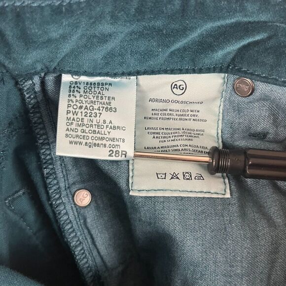 AG Jeans Anthropologie Stevie Ankle Pants 28R Emerald Green Holiday Velvet - Picture 6 of 8